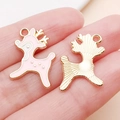 Cute pink enamel deer charm with golden metal back for DIY jewelry making accessories - Pink Christmas Elk Style (24973)