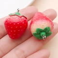Resin strawberry charms with metal rings for DIY earrings necklaces and keychains - Large 3D Strawberry (19696) / 29x20mm