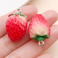 DIY strawberry charms made of resin with red gradient finish and silver metal loops - Small 3D Strawberry (19697) / 24x16mm