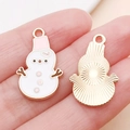 Pink and white enamel snowman charm with gold-plated backing for DIY jewelry - Pink Christmas Snowman Style (24979)