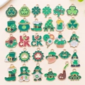 Variety set of Saint Patrick's Day green enamel shamrock and lucky hat charms for DIY crafts - Enamel St. Patrick's Day Shamrock Set