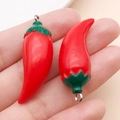 Handheld realistic 3D red chili pepper resin pendants with green leaves and metal rings - Chili Pepper (19699) / 38x13mm