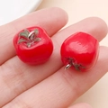 Red 3D resin tomato charms for DIY jewelry making with green leaf and metal loop - Tomato (23886) / 14x15x15mm