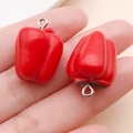 Pair of red bell pepper resin charms with silver metal rings for DIY jewelry - Bell Pepper (24130) / 22x16x16mm