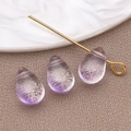 Tre perline a goccia in vetro viola traslucido con perni dorati per gioielli fai-da-te - Ciondolo a Goccia (23681) / 1 Pezzo (9x6x5mm) / Viola Trasparente Polvere d'Oro Piccolo