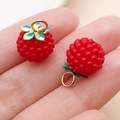 Realistic red raspberry resin charms with golden leaf loop for DIY jewelry making - Round Raspberry (24143) / 17x12x12mm