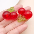 Translucent red cherry resin pendant charms with green leaf and loop for DIY jewelry - Large 3D Cherry (24187) / 29x29x17mm