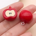 3D resin apple charms for DIY jewelry making, showing front and back detail - 3D Apple (24385) / 19x18x11mm