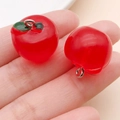Pair of realistic resin red apple charms with green leaves and silver loops for DIY jewelry - 3D Apple (24387) / 19x17x17mm