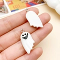 DIY Halloween set with two white resin ghost charms featuring cute smiley faces - White Ghost (24204) / 13x27mm