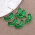 Translucent emerald green leaf-shaped glass beads for DIY jewelry and accessories - Straight Hole Leaf (23873) / 1 Piece (6.5x14x3mm) / Transparent Grass Green