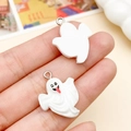 Ghost resin pendant for DIY jewelry featuring a cute expression and red tongue - White Devil Ghost (24207) / 19x24mm