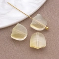 DIY frosted tulip leaf glass beads in light yellow-green with golden metal pin - Transparent Yellow
