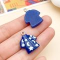 Star and moon patterned dark blue T-shirt shaped resin charms with silver metal rings - Blue Star Moon T-shirt (24211) / 18x22mm