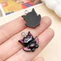 Cartoon Halloween black bat pendant with red heart and white smile for DIY jewelry - Black Devil (24212) / 19x21mm