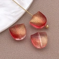 Pink tulip glass beads with gold glitter for DIY jewelry making and craft supplies - Transparent Gold Red