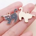Black enamel spooky cat pendant with knife detail and golden metal textured back - Black Enamel Halloween Cleaver Beheaded Black Cat (25009)
