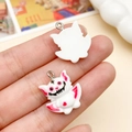 DIY resin cartoon bat pendant with pink ears and red heart detail for Halloween jewelry - White Devil (24217) / 19x21mm