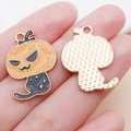 Halloween pumpkin black cat enamel alloy pendant showing front and textured back view - Yellow Enamel Halloween Pumpkin Head Black Cat (25010)