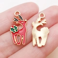 Ciondoli natalizi a forma di renna rossa con fiocco verde per gioielli fai da te - Red Christmas Reindeer