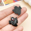 Black ghost pendant for Halloween DIY jewelry with white eyes and red tongue detail - Black Devil Ghost C (24219) / 19x24mm