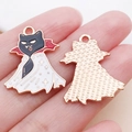 Vampire black cat enamel charms in rose gold finish for Halloween DIY jewelry making - White Enamel Halloween Cape Black Cat Vampire Count (25012)