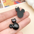 DIY black cat resin pendant with silver loop for Halloween jewelry making - Black Halloween Cat (24225) / 16x24mm