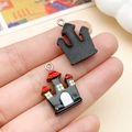 Cute Halloween resin castle pendant with silver ring for DIY jewelry making - Black Castle House (24451) / 16x23mm