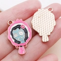 Pink Halloween mirror charm with a blue zombie girl in colorful enamel finish - Pink Magenta Enamel Halloween Mirror Zombie (25024) / 27x17x1mm
