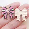 Schleife-Anhänger in Rosa und Schwarz mit Augapfel aus Emaille für DIY-Schmuck - Rosa Magenta Emaille Halloween Böser Blick Schleife (25027) / 25x22x1mm