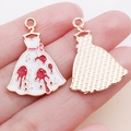 Rosa Schleife Geist Anhänger mit rotem Spritzer und Roségold-Rückseite für DIY-Schmucksets - Weiß Emaille Halloween Blutiges Hochzeitskleid (25028) / 27.5x19.5x1mm