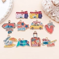 11-piece travel theme alloy charms with colorful drip oil finish for DIY jewelry making - 10 Styles Travel Set