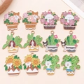 Cute enamel puppy and potted plant charms for DIY jewelry and necklaces - Potted Plant and Animal Series Set (SN1594) / 12 Pieces/Set (6 Styles, 2 Each)