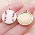 DIY baseball round alloy pendant with white enamel finish and red stitch patterns - Electroplated White Enamel Sports Softball (24938) / 21x19x3mm