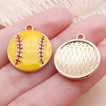 DIY baseball softball alloy charm with yellow enamel and red stitching details - Electroplated Yellow Enamel Sports Softball (24939) / 21x19x3mm