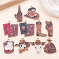 Retro Western cowboy enamel charms set featuring boots and skulls for DIY jewelry - Coffee Brown Western Cowboy Charm Set (SN1598)