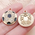 Golden football charm pendant with black enamel finish and sparkling crystal inlays - Black and White Enamel Rhinestone Football (24944) / 22x18x3mm