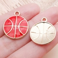 Red basketball sports charm in gold finish with enamel detail for DIY jewelry making - Orange Red Drip Oil Sports Basketball (24945) / 21x18x3mm