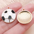 Soccer ball charm DIY jewelry accessory with black and white enamel and golden plating - Black White Drip Oil Sports Soccer (24946) / 21x18x4mm