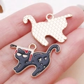 Halloween zwarte kat hanger met mes en ster van emaille voor DIY sieraden maken - Halloween Hakmes Kat (25009)
