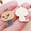 Halloween pompoen zwarte kat emaille hanger met gedetailleerde voor- en achterkant metaal - Halloween Pompoenkop Zwarte Kat (25010)