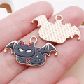 Gouden duivelse vleermuis hanger met zwart emaille voor DIY Halloween sieraden - Halloween Vleermuis Kat (25014)