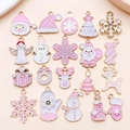 Set aus 20 roségoldenen Weihnachts-Emaille-Anhängern für DIY-Schmuckherstellung - Emaille Rosa und Weiß Weihnachtsset (SN1585) / 20 Stile Set