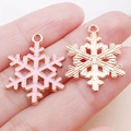 Ciondoli a fiocco di neve in smalto rosa e oro rosa per creazione di gioielli fai da te - Disco Fiocco di Neve Natalizio in Smalto Rosa (24974)