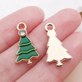 Groene emaille kerstboom hanger met roségouden achterkant en schitterende zirkoon - Emaille Groene Strass Kerstboom