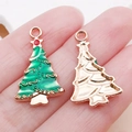 Groene emaille kerstboom hangers van legering met gouden golven voor DIY sleutelhangers - Groene Emaille Kerstboom