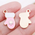 Ciondoli a muffola in smalto rosa e bianco con fiocco di neve dorato per gioielli DIY - Guanto Fiocco di Neve Natalizio in Smalto Rosa (25466)