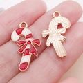 Pendentif canne de Noël en alliage avec nœud rouge pour création de bijoux DIY - Sucre d'Orge de Noël Émaillé Rouge et Blanc