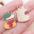 Pendentif chaussette de Noël en alliage pour bijoux DIY avec détails rouges et blancs - Chaussette de Noël Émaillée Jaune