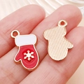 Red enamel Christmas glove charm with gold snowflake and textured metal back - Red Christmas Snowflake Glove (9901)